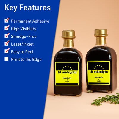 Avery Laser/Inkjet Square Multipurpose Labels, 2.5" x 2.5", Neon Yellow, 720/Box (94104)