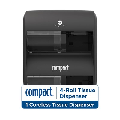 Compact® 4-Roll Quad Coreless Toilet Paper Dispenser by GP PRO, Black, 11.750” W x 6.900” D x 13.250