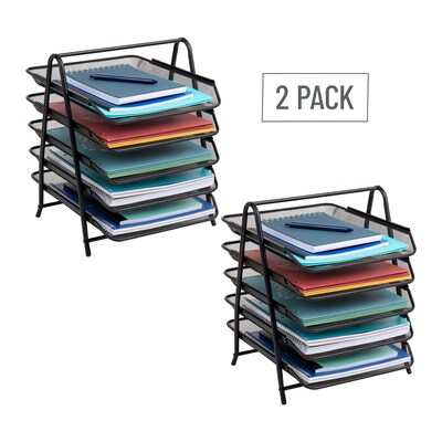 Mind Reader Metal 5-Tier Stackable Paper Desk Tray Organizer, Black, 2/Pack (5TPAP2PK-BLK)