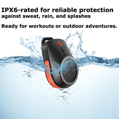 Clip-On Wearable Wireless Speaker Ultra-Light IPX6 Waterproof Black Orange