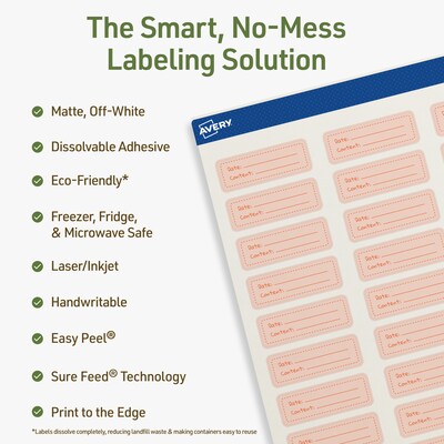 Avery Dissolvable Rectangle Multipurpose Labels, 0.75 x 2.25, Off-white, 300/Pack (94216)