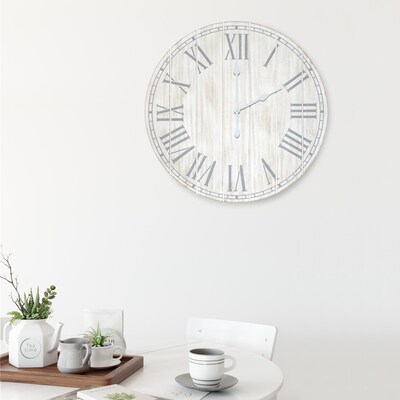 Elegant Designs Wood Plank 23" Large Coastal Rustic Wall Clock, White Wash (HG2003-WWH)