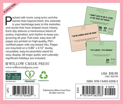 2027 Willow Creek Lyrics to Live By 5.4 x 6.2 Day-to-Day Calendar (63583)