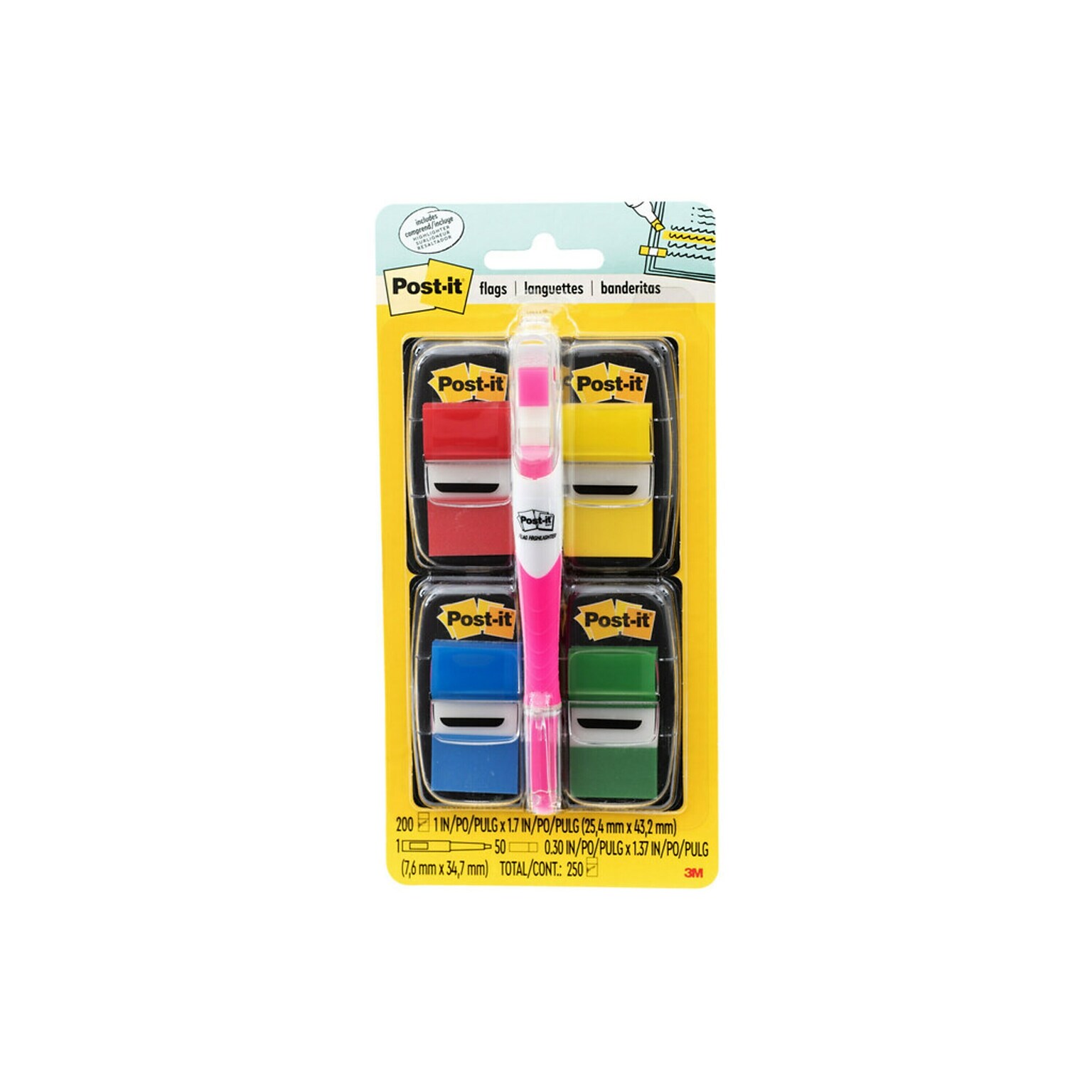 Post-it Flags Value Pack, .94 Wide, Assorted Colors, 200 Flags/Pack plus Flag + Highlighter (680-RYBGVA)