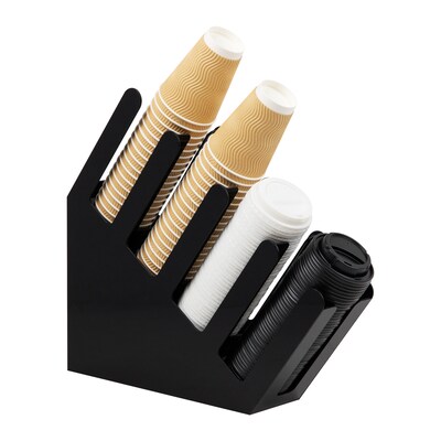 Mind Reader 4-Compartment Acrylic Cup and Lid Dispenser Coffee Countertop Organizer, Black (4ACUPHOLD-BLK)