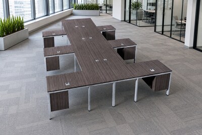 Boss Office Products Simple System 66W L-Shaped Desk with Pedestal, Driftwood, 6/Set (SGSD023-102)