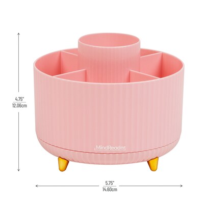 Mind Reader 5-Compartment Rotating Plastic Pen Holder, Pink (SPINPEN-PNK)