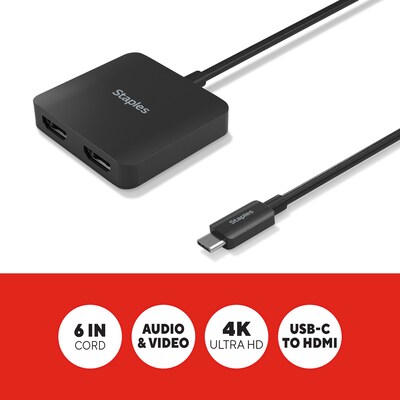 Staples TECH 6 USB-C to HDMI Audio/Video Cable, Male to Female, Black (ST62386)