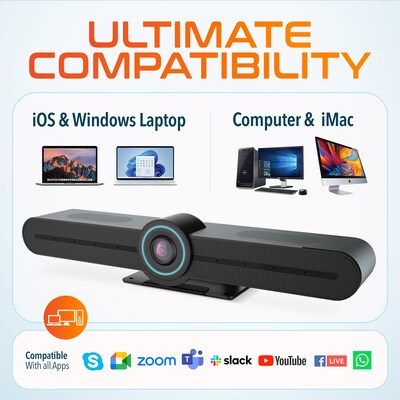 Delton C75 PTZ Ultra HD 4K Video Bar Webcam with AI Tracking, Noise-Canceling Microphone, Dual Speakers, Black (DCAIC75PTZ)