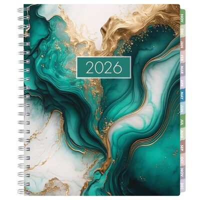 2026 Global Printed Products 8.5" x 11" Weekly & Monthly Planner, Paperboard Cover, Teal Gold Marble (ESPROCY26851154)