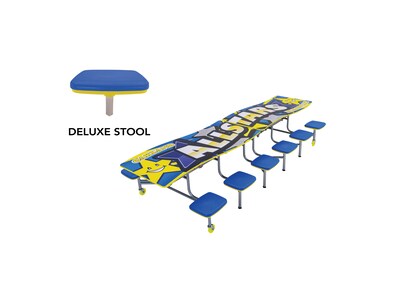AmTab Ocean Waves Mobile Cafeteria Table w/ 12 Stools, 35 x 145, Assorted Colors (MSOWT1212)