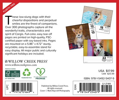 2026 Willow Creek Corgis 6.2 x 5.4 Day-to-Day Calendar (54079)
