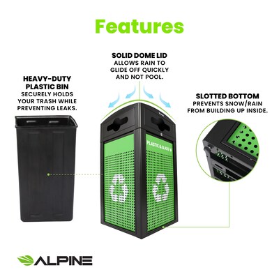 Alpine Industries GS Series Steel Trash Can & Recycling Bin Combo, 40 Gallon, Green (ALP471-40-GS-M)