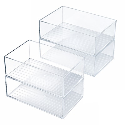 Azar Medium Stackable Plastic Storage Bin, 2.5 x 6.5x 4.25, Clear, 4/Pack (556733-4PK)