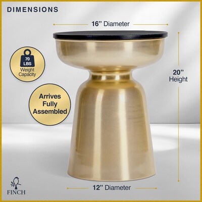 Finch Adler Brass Metal Side Table, Black/Gold (FUTB10153A)