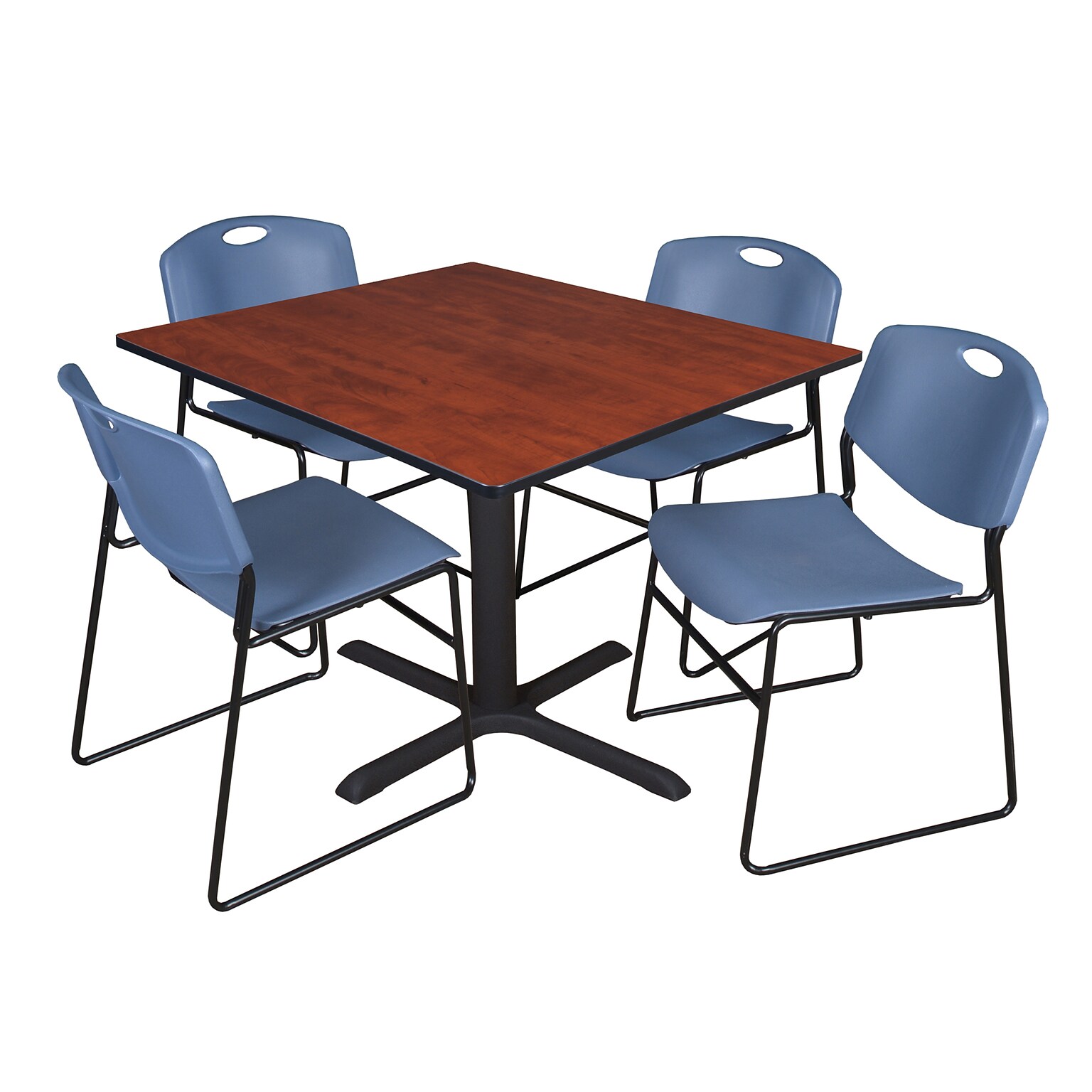 Regency 48 Square Laminate Cherry Table with 4 Zeng Stack Chairs, Blue (TB4848CH44BE)