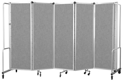 National Public Seating Robo Series 5-Panel Folding Mobile Room Divider, 72H x 72W, Grey Fabric (RDG6-5PT02)