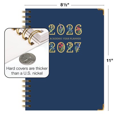 2026-2027 Excello Brands 8.5" x 11" Academic Weekly & Monthly Planner, Paperboard Cover, Navy Gold Numbers (FSHN-AY26-8511-85)