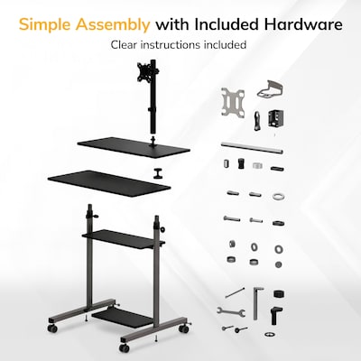Mount-It! 28"W Adjustable Rolling Computer Work Station with Single Monitor Mount, Gray/Black (MI-7942)