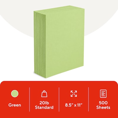 Staples Brights Multipurpose Colored Paper, 20 lbs., 8.5 x 11, Lime, 500/Ream (25206)