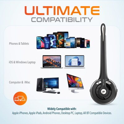 Delton 10X Wireless Noise-Canceling Bluetooth Over-the-Head Mono Computer Headset, Black (DBTHEAD10XBTDL)