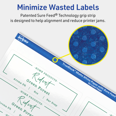 Avery TrueBlock Laser/Inkjet Rectangle Multipurpose Labels, 1-1/3" x 4", White, 350/Pack (94206)