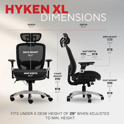 Staples Hyken XL Ergonomic Fabric Swivel Big & Tall Chair, Black (ST63145)