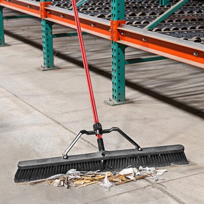 Libman Commercial 36" Smooth Surface Heavy-Duty Push Broom, Black Bristles, 3/Carton (850)