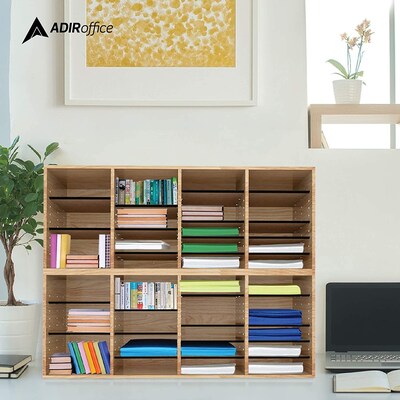 AdirOffice 500 Series 24-Compartment Literature Organizer, 39.3" x 11.8", Medium Oak (500-24-MEO)