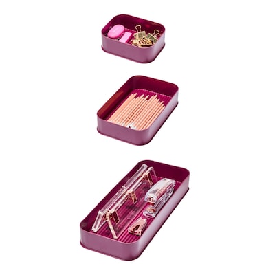 interDesign Eco Office 3-Compartment Stackable Plastic Desk Organizer, Burgundy, 3 Piece (95533N)