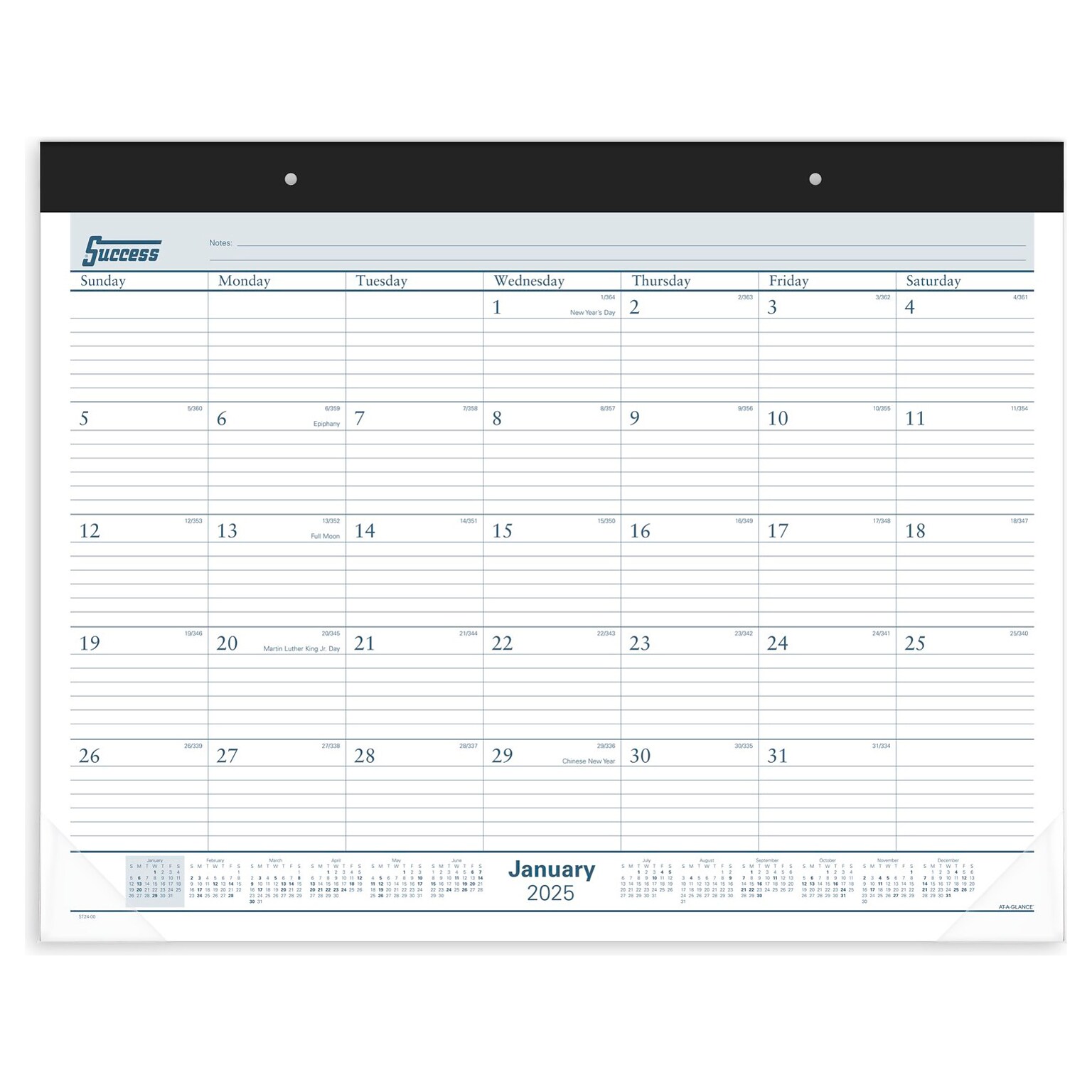 2025 AT-A-GLANCE Success 21.75 x 17 Monthly Desk Pad Calendar, White/Blue (ST24-00-25)
