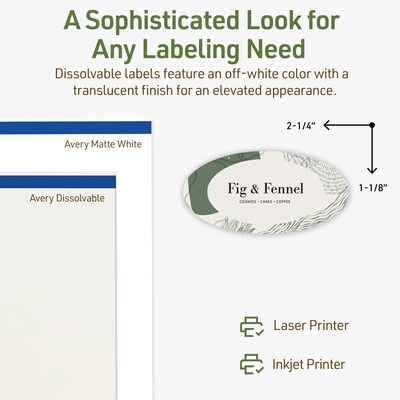 Avery Dissolvable Oval Multipurpose Labels, 1-1/8" x 2-1/4", Off-white, 105/Pack (94054)