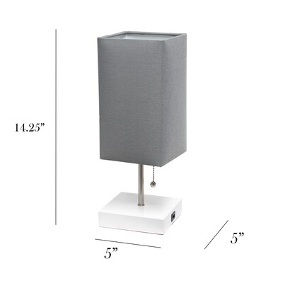 Simple Designs Petite White Stick Lamp with USB Charging Port and Fabric Shade, Gray, 2/Pack (LC2004-GOW-2PK)