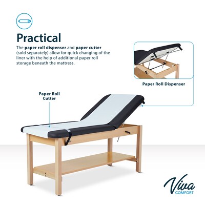 Aristo Wood Physician Adjustable Exam Table with Shelf, 2 Drawer Cabinet, Paper Cutter, Holder, 500lbs. Capacity, Black