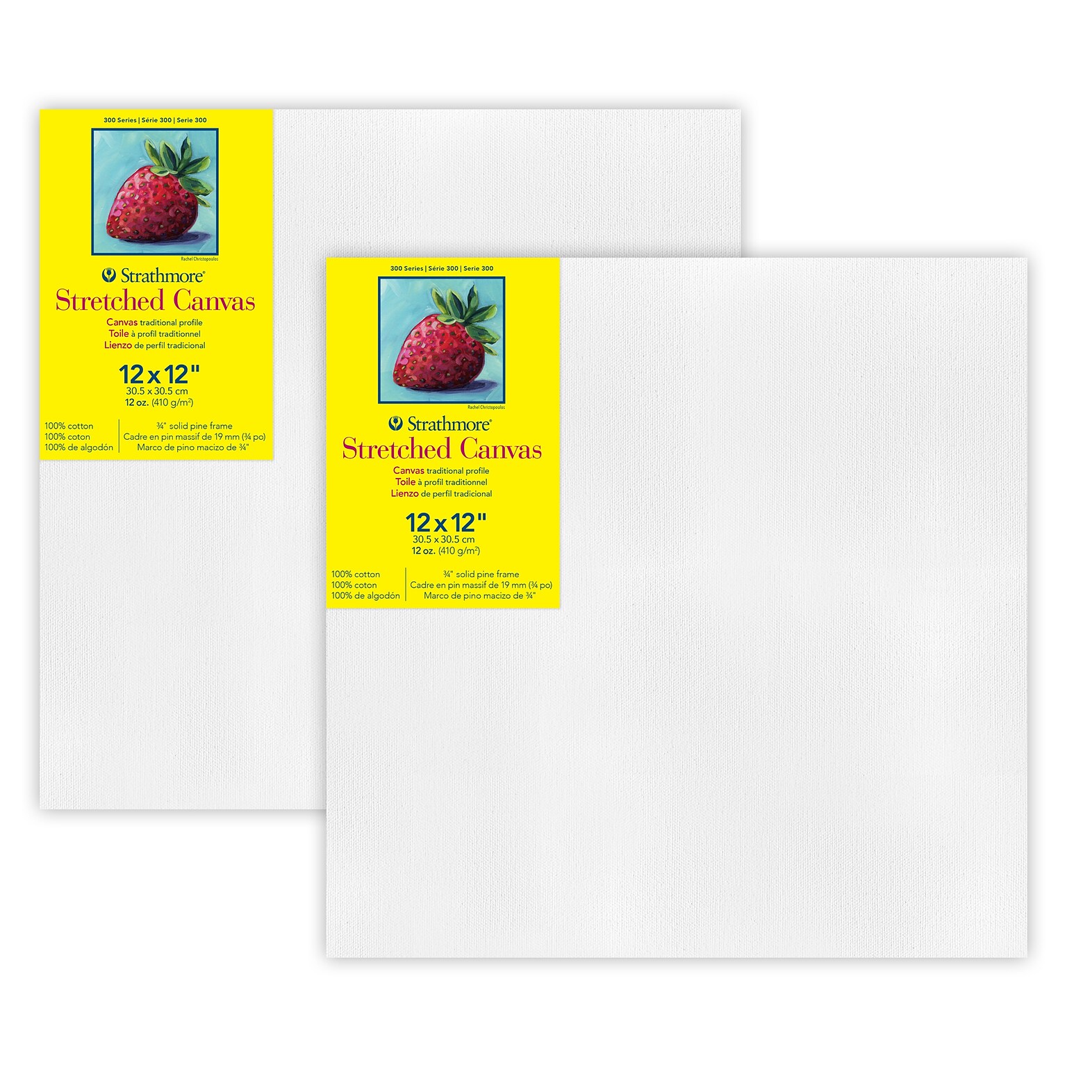 Strathmore 300 Series Primed White Stretched Canvas, 12 x 12, 2/Pack (STT31321-2)
