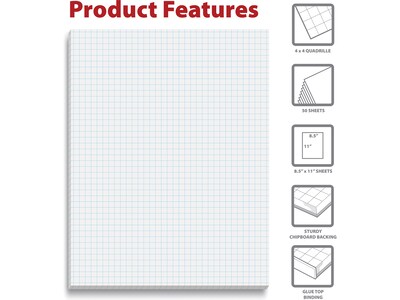 Better Office Graph Pad, 8.5" x 11", Quad-Ruled, White, 50 Sheets/Pad (25602)