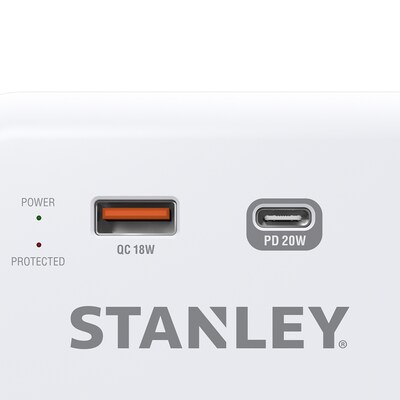 STANLEY SurgePro 3 3-Outlet Exreme Surge Protector Wall Tap with Phone Shelf & 2-USB Ports, 600 Joul