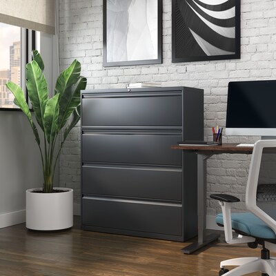 Quill Brand® 4-Drawer 42" Lateral File Cabinet, Letter/Legal, Charcoal (26826D)