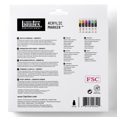 Liquitex Professional Acrylic Paint Marker, Wide Tip 15 mm, Vibrant Colors, 6/Pack (LIQ3699246)