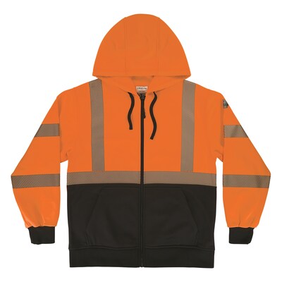 GloWear 8318BK High Visibility Long Sleeve Black Bottom Hooded Zip-Up Sweatshirt, ANSI Type R Class 3, Orange, Large (23074)