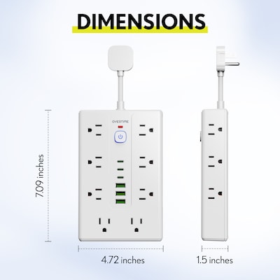 Overtime OS70 22-in-1 Multi-Port Power Strip with 16 AC Outlets, 3 USB-A & 3 USB-C Ports, White (OADOS70)