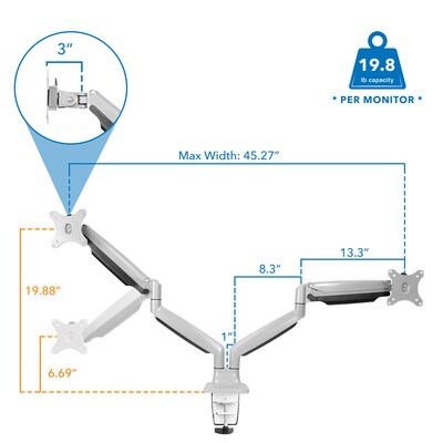Mount-lt! Adjustable Dual Monitor Arm Mount, Up To 32", Silver (MI-1772)