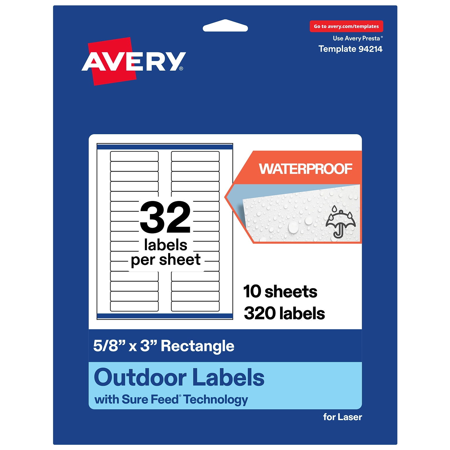 Avery Waterproof Rectangle Laser Multipurpose Labels, 5/8 x 3, White, 320/Pack (19479399228)