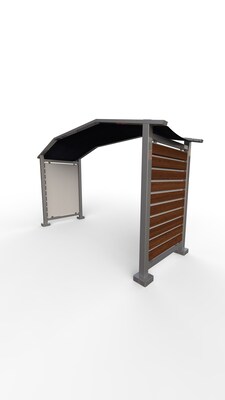 Preserve Outdoor Collaboration Glassboard, Captain Navy Awning, Walnut Decking, 104'' H x 62'' W x 178'' D (PSV3FGSSILNVYWL)