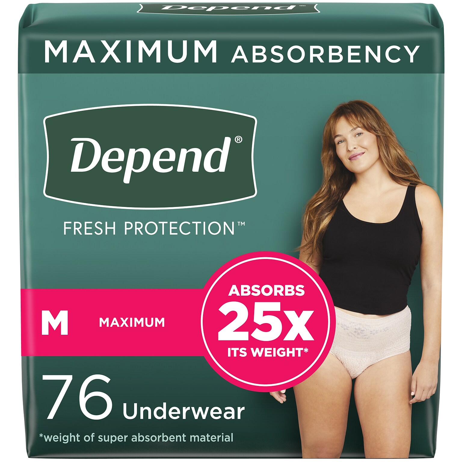 Depend Fresh Protection Adult Incontinence Underwear for Women, Disposable, Medium, Blush, 76 Count (54197)