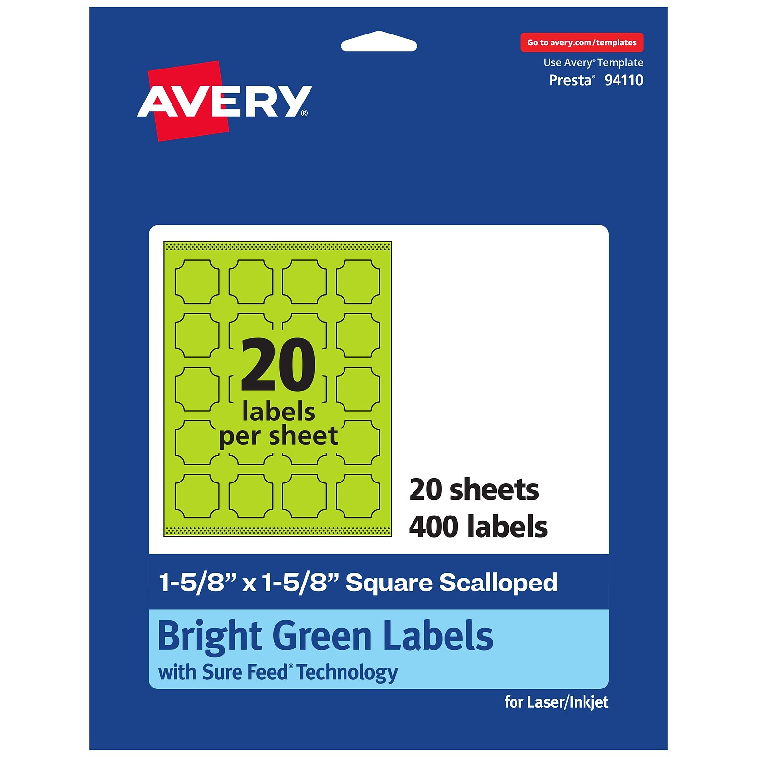 Avery Decorative Edge Multipurpose Labels, 1-5/8 x 1-5/8, Bright Green, 400/Pack (94110)