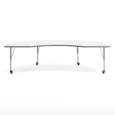 Flash Furniture Wren Kidney Activity Table, 96" x 48", Height Adjustable, White Top/Silver Frame (XUA4896KDWHTPC)