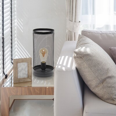Simple Designs Black Mesh Cylindrical Steel Table Lamp (LT1075-BLK)