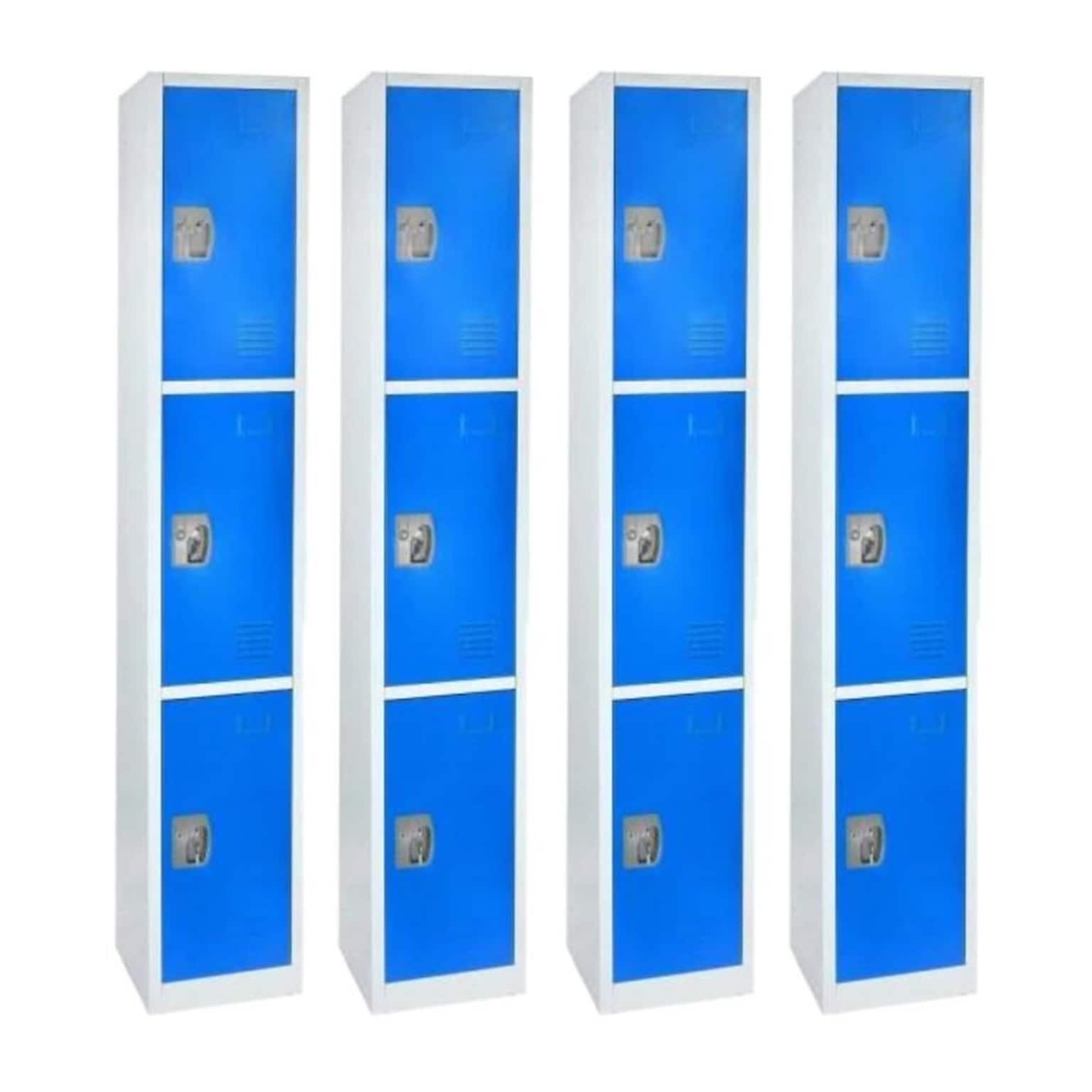AdirOffice 72 3-Tier Key Lock Blue Steel Storage Locker,  4/Pack (629-203-BLU-4PK)