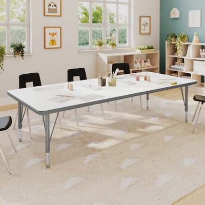 Flash Furniture Wren Rectangular Activity Table, 72 x 30, Height Adjustable, White Top/Silver Frame (XUA3072RECWHTP)